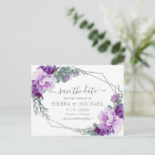 Elegant Zilver Paarse Bloemen Save the Date Bruilo Aankondigingskaart (Staand voorkant)