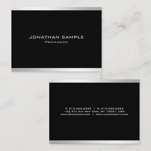 Elegant zilver professioneel modern eenvoudig ontw visitekaartje (Voorkant / Achterkant)