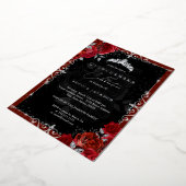 Elegant Zilver Rood Rose Quinceanera Folie Uitnodiging (Gedraaid)