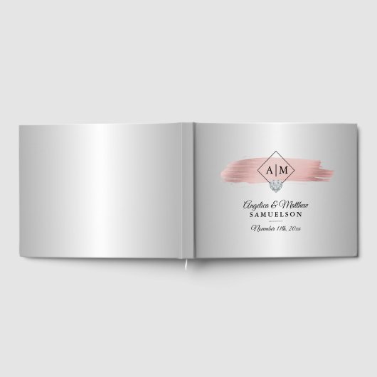 Elegant Zilver Roze Rose Goud Monogrammen Bruiloft Gastenboek (Volledig)