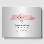 Elegant Zilver Roze Rose Goud Monogrammen Bruiloft Gastenboek (Voorkant)