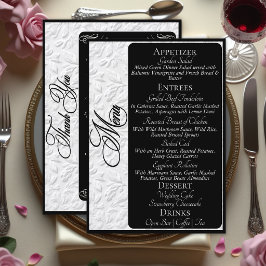 Elegant Zilver Schrift op Zwarte Menu & Dank je we