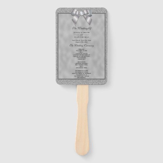 Elegant zilver & stijlvol glitter bruiloft program handwaaier (Voorkant)