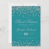 Elegant Zilver Turquoise Confetti Foto Zoet 16 Kaart (Voorkant)