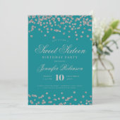 Elegant Zilver Turquoise Confetti Foto Zoet 16 Kaart (Staand voorkant)
