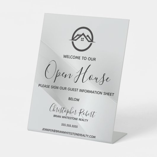 Elegant Zilver Vastgoed Reclamebord Met Voetstuk (Voorkant)