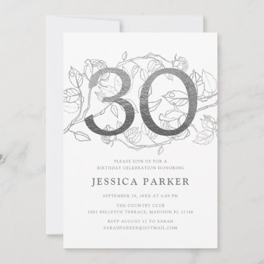 Elegant zilver wit 30e verjaardag kaart (Voorkant)