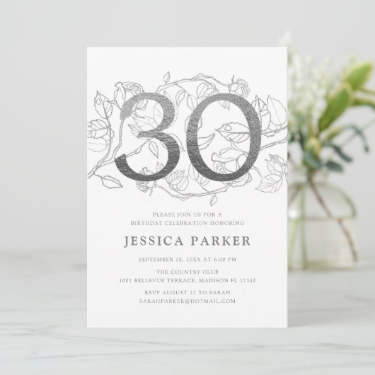 Elegant zilver wit 30e verjaardag kaart (Staand voorkant)