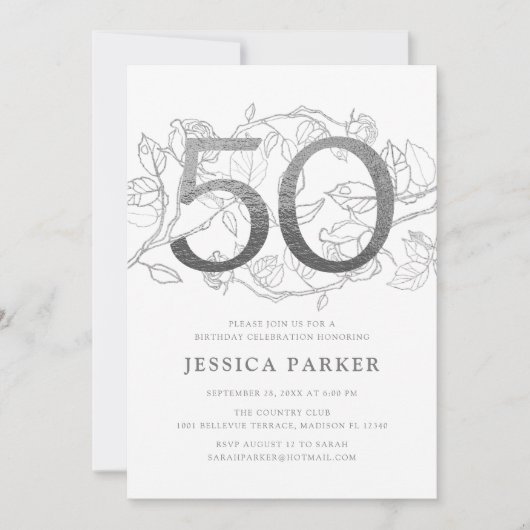 Elegant zilver wit 50ste verjaardag kaart (Voorkant)