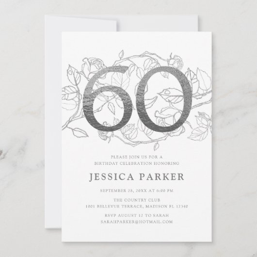 Elegant zilver wit 60e verjaardag kaart (Voorkant)