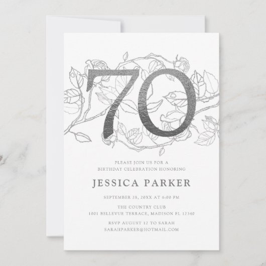Elegant zilver wit 70e verjaardag kaart (Voorkant)