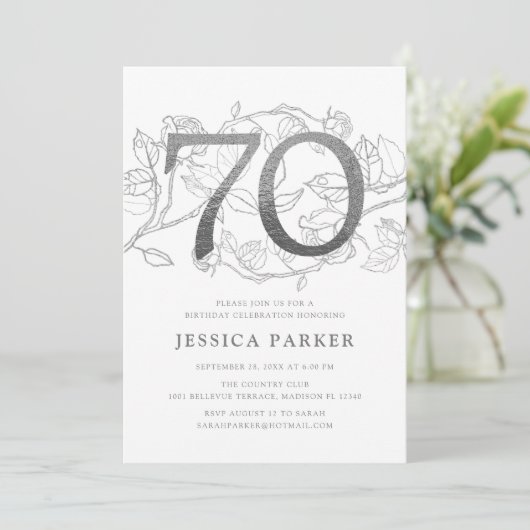 Elegant zilver wit 70e verjaardag kaart (Staand voorkant)