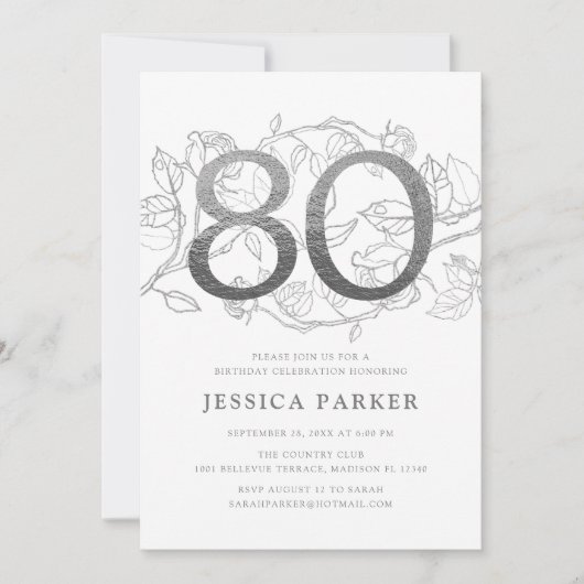 Elegant zilver wit 80ste verjaardag kaart (Voorkant)