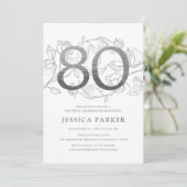 Elegant zilver wit 80ste verjaardag kaart (Staand voorkant)