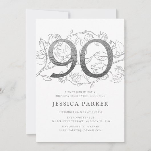 Elegant zilver wit 90ste verjaardag kaart (Voorkant)