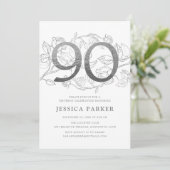 Elegant zilver wit 90ste verjaardag kaart (Staand voorkant)