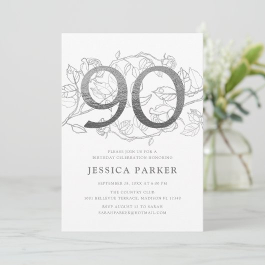 Elegant zilver wit 90ste verjaardag kaart (Staand voorkant)