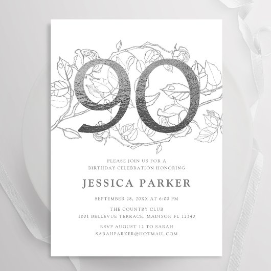 Elegant zilver wit 90ste verjaardag kaart