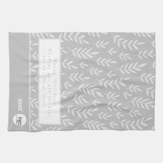 ELEGANT ZILVER WIT BLADBLAD FEESTDAGEN LOGO THEEDOEK (Horizontaal)