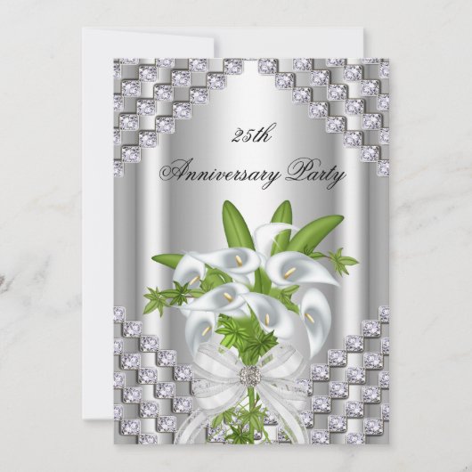 Elegant Zilver Wit Bloem 25-jarig Jubileumfeest Kaart (Voorkant)
