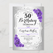 Elegant zilver wit Paarse foto 50e verjaardag Kaart (Voorkant)