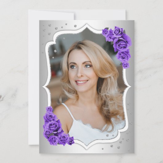 Elegant zilver wit Paarse foto 50e verjaardag Kaart (Achterkant)