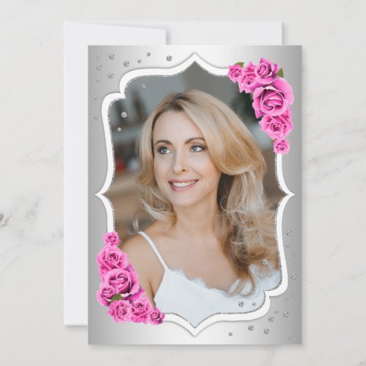 Elegant Zilver Wit Roze Foto 50e Verjaardag Kaart (Achterkant)