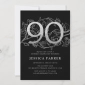 Elegant zilver zwart 90ste verjaardag kaart (Voorkant)