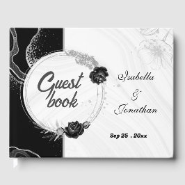 Elegant zilver & zwart bloemen botanisch gastenboe gastenboek