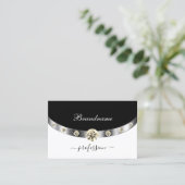 Elegant Zilver Zwart en Wit Monogram Diamanten Visitekaartje (Staand voorkant)