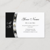 Elegant Zilver Zwart en Wit Monogram Diamanten Visitekaartje (Achterkant)