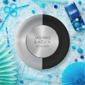 Elegant zilver & zwart geometrisch ontwerp papieren bordje (Feest)