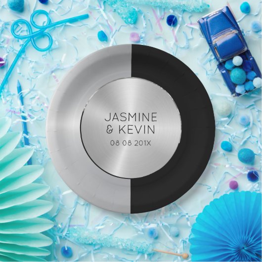 Elegant zilver & zwart geometrisch ontwerp papieren bordje (Feest)