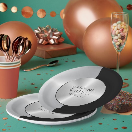 Elegant zilver & zwart geometrisch ontwerp papieren bordje (Multi)