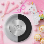 Elegant zilver & zwart geometrisch ontwerp papieren bordje (Feest)