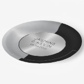 Elegant zilver & zwart geometrisch ontwerp papieren bordje (Gekanteld)