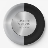 Elegant zilver & zwart geometrisch ontwerp papieren bordje (Voorkant)