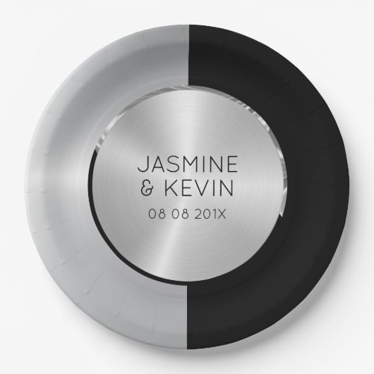 Elegant zilver & zwart geometrisch ontwerp papieren bordje (Voorkant)