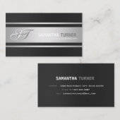 Elegant Zilver Zwart Professioneel Aangepast Monog Visitekaartje (Voorkant / Achterkant)