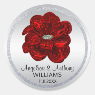 Elegant zilver, zwart, rode roos bruiloft zegels
