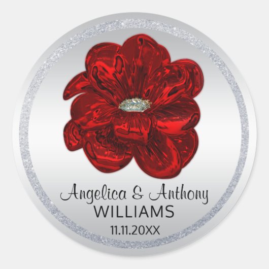 Elegant zilver, zwart, rode roos bruiloft zegels (Voorkant)