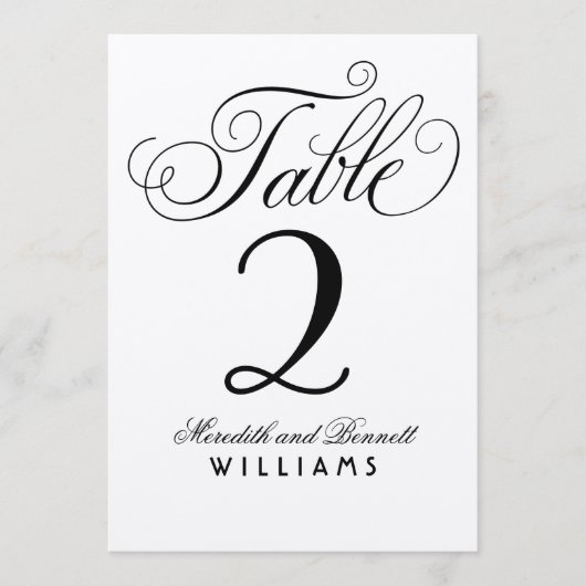 Elegant Zilver Zwart Script Bruiloft Tafel Nummer Kaart (Voorkant)