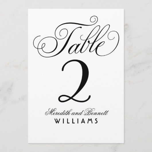 Elegant Zilver Zwart Script Bruiloft Tafel Nummer Kaart (Achterkant)