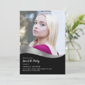 Elegant zilver zwart zoet zestien verjaardagsfeest kaart (Staand voorkant)