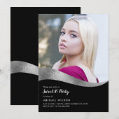 Elegant zilver zwart zoet zestien verjaardagsfeest kaart (Voorkant / Achterkant)