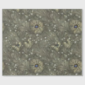 Elegant zilverachtig grijs, blauw & ivoor bloemen  cadeaupapier (Vlak)