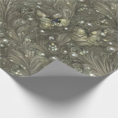 Elegant zilverachtig grijs, blauw & ivoor bloemen  cadeaupapier (Hoek)