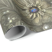 Elegant zilverachtig grijs, blauw & ivoor bloemen  cadeaupapier (Rol Hoek)