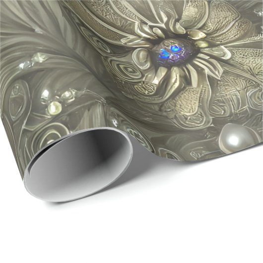 Elegant zilverachtig grijs, blauw & ivoor bloemen  cadeaupapier (Rol Hoek)