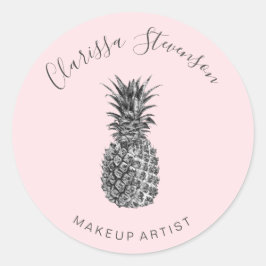 Elegant  zilveranananas roze make-up ronde sticker